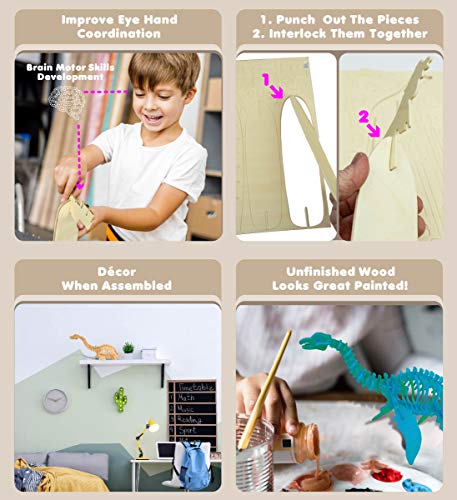 Puzzled 3D Puzzle Plesiosaurus Dinosaur Wood Craft Construction Model Kit Fun, Educational DIY Wooden Dino Toy Assemble Model Unfinished Craft Hobby Puzzled