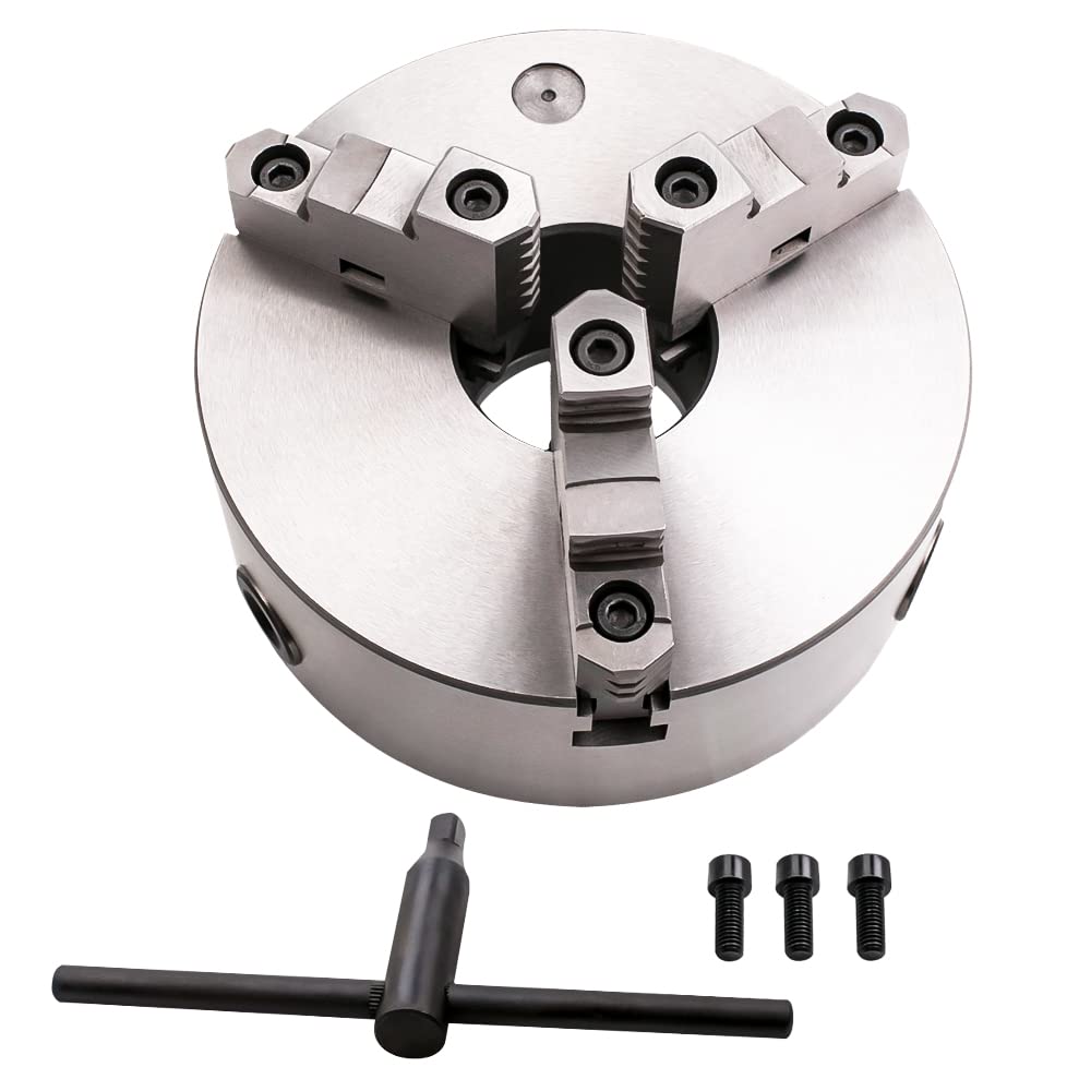 maXpeedingrods 8" 3-Jaw Lathe Chuck, K11-200A Self Centering Chuck, with T-key Fixing Screws Hexagon Wrench, Internal External Grinding for Lathe 3D maXpeedingrods