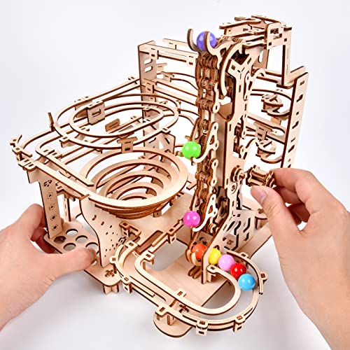 3D Wooden Puzzles Marble Run Chain Kit, Wood Creative Mechanical Puzzles Assembly Model Building Kits to Build for Adults & Kids, DIY Wooden Puzzle varbertos
