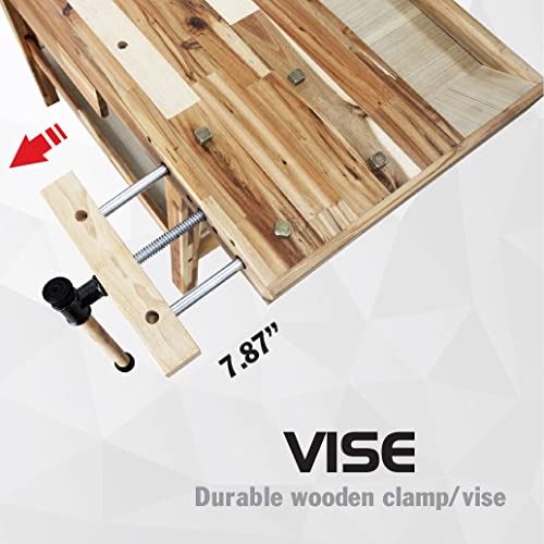 Olympia Tools 48-Inch Wood Workbench - 330 lbs Weight Capacity Wooden Workbench for Garage, Workshop and Home - Acacia Woodworking Bench Olympia Tools