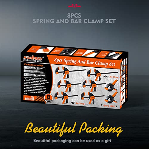 HORUSDY 8-Pack Bar Clamps for Woodworking, 12" and 6" Bar Clamps, Wood Working Clamps Sets, Quick Clamps F Clamp with 150 LBS Load Limit (8-Pack Wood HORUSDY