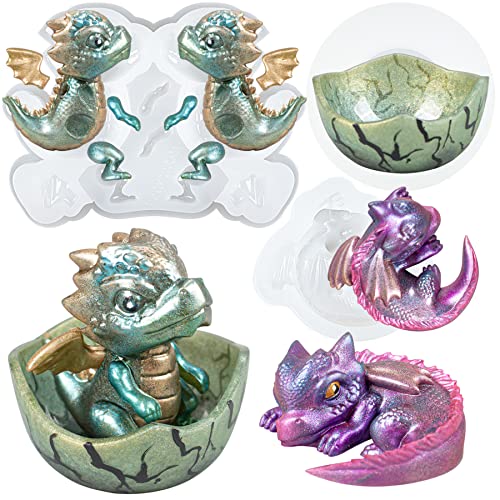 Baby Dragon Asleep and Hatchling in Egg Resin Silicone Molds Miniature Figurines Craft Set FUNSHOWCASE