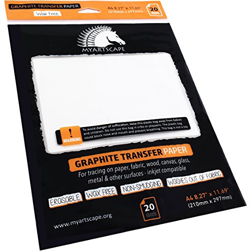 MyArtscape Graphite Transfer Paper, 20 White Sheets - Wax Free - Erasable - Smudge-Free - Ideal for Drawing and Tracing - Premium Arts and Crafts MyArtscape