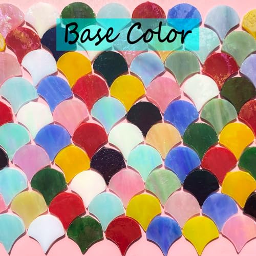 ILLUCKAI 3/4" Iridescent Fanshape Glass Mosaic Tiles for Crafts, 170 Pieces Mosaic Glass Pieces for Home Decor, Stained Glass Supplies Mosaic Kit for ILLUCKAI