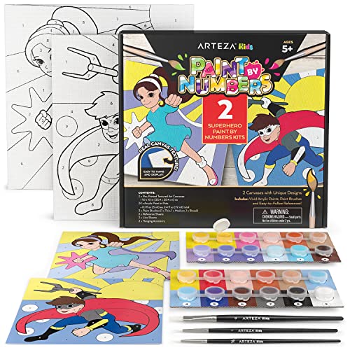 Arteza Kids Paint by Numbers Kit, 10x10 Inches, Pre-Printed Superhero Canvas Painting Kit Arteza Kids