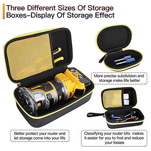 3 Pcs Hard Case,Case for DEWALT 20V Max XR Cordless Router, Brushless(DCW600B),Portable Carrying Storage Bag for Router Bits, Case Only AIKANG
