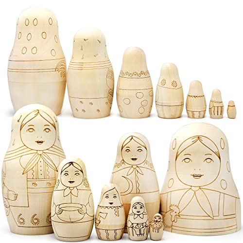 AEVVV Blank Nesting Dolls for Coloring Set 7 pcs - Paint Your Own Matryoshka - Blank Russian Nesting Dolls Unpainted Matryoshka Dolls - Russian Dolls AEVVV