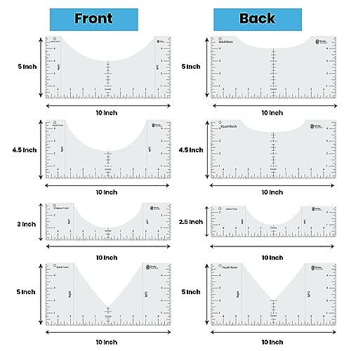 Simply Stocked Tshirt Ruler Guide for Vinyl Alignment - 8 Pcs of PVC T Shirt Rulers to Center Designs for Heat Press with 4 Accessories - 10 Inch Simply Stocked