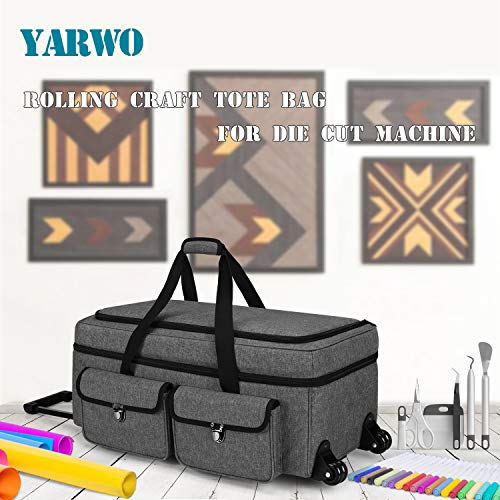 Yarwo Rolling Craft Tote Bag with Wheels Compatible for Cricut Maker, Maker 3, Explore Air 2, Cameo 4, Double Layers Carrying Case for Die Cut Yarwo