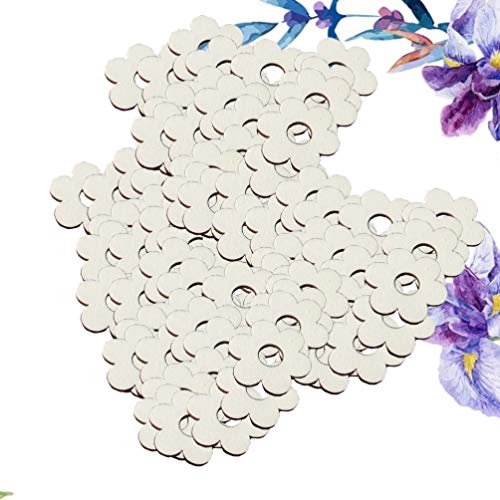 Happyyami 100pcs Flower Wood Cutouts Plum Blossom Wood Shapes Pieces Wood Discs Slices for DIY Craft Wedding Birthday Party Favors Centerpieces Happyyami