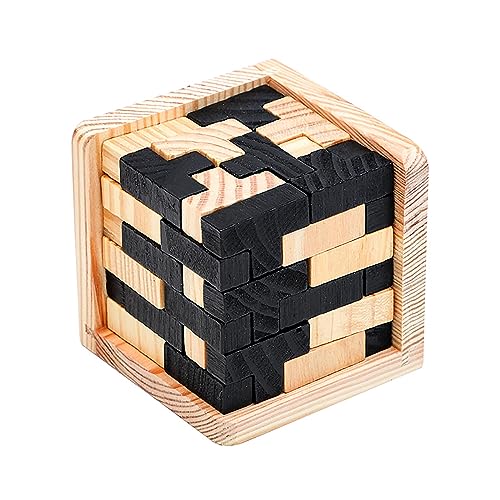 Wooden Brain Teaser Puzzle Cube Wooden Puzzles T-Shaped Jigsaw Logic Puzzle Educational Toy for Kids and Adults by AHYUAN (Black and Natural) Ahyuan