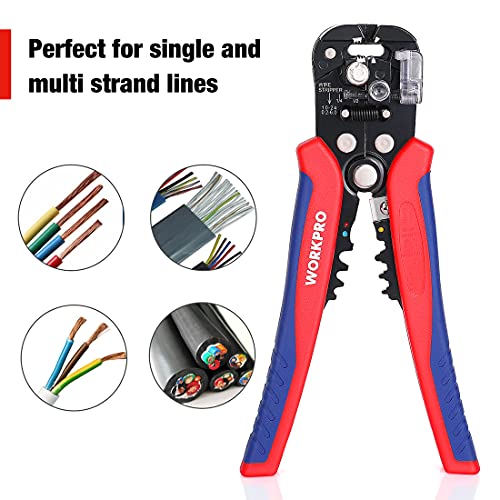 WORKPRO Self Adjusting Wire Stripper, 3-in-1 Automatic Wire Stripper/Cutter/Crimper, AWG10-24, 8 Inch Multi Pliers For Electrical Wire Stripping, WORKPRO