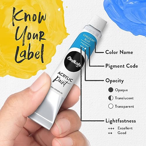 Chalkola Acrylic Paint Set for Adults, Kids & Artists - 40 Piece Acrylic Painting Supplies Kit, with 24 Acrylic Paints (22ml), 10 Painting Brushes, 5 Chalkola