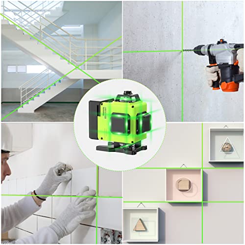 16 Lines Laser Level 360 Self Leveling, 4x360° 4D Green Beam Cross Line Lazer Level with 2 Batteries,360°Horizontal/Vertical Line Laser Remote Catlyn