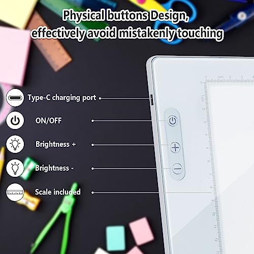 A4 LED Light Pad, IMAGE A4 Tracing Pad Rechargeable Magnetic Light Box, Cordless Ultra-Thin, Perfect for Vinyl Weeding Animation, Tattoo, Sketching IMAGE