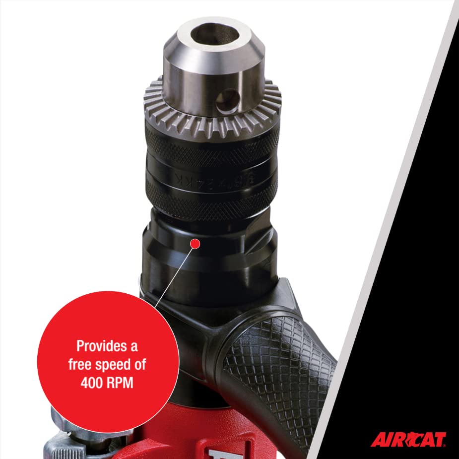 AIRCAT Pneumatic Tools 4450: 1/2-Inch Reversible Composite Drill Air Tool, Side Handle, 400 RPM, 60 HP Motor AIRCAT