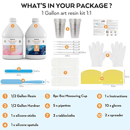 Nicpro 1 Gallon Crystal Clear Epoxy Resin Kit, High Gloss & Bubbles Free Resin Supplies for Art Coating and Casting, Craft DIY, Wood, Tabletop, Bar Nicpro