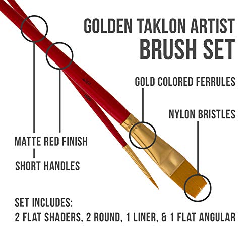 U.S. Art Supply Golden Taklon 7-Piece Nylon Hair Artist Paint Brush Set U.S. Art Supply