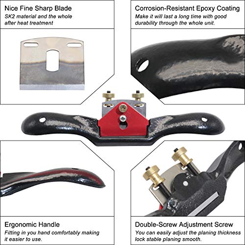 boeray 2pcs Adjustable SpokeShave with Flat Base, 6pcs Metal Blade and 1pcs Portable Woodworking Planes Wood Working Hand Tool Perfect for Wood boeray