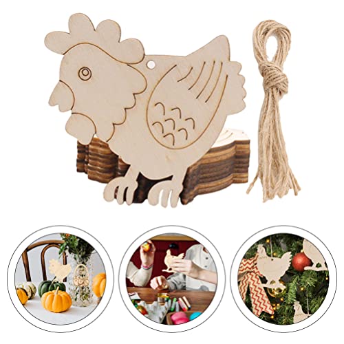 20 Sets Wooden Chicken Cutouts Slices Wooden Hanging Chicken Easter Ornaments Unfinished Hanging Hens Chips with Rope for DIY Painting Craft Easter BESTOYARD