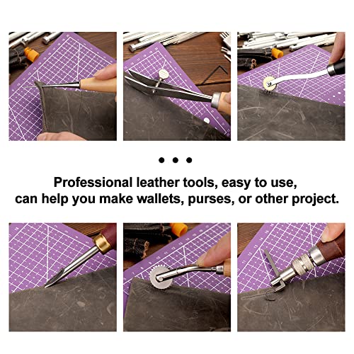 183Pcs Leather kit, Leather Working Tools Kit with Saddle Making Tools Set, Leather Rivets Kit, Prong Punch, Leather Hammer for Leather Working, Mayboos