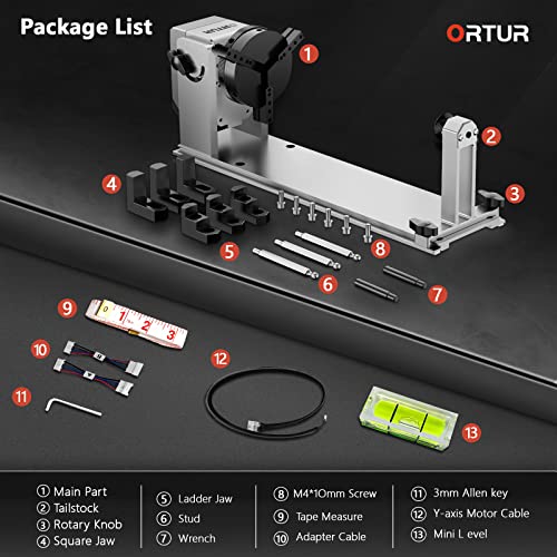ORTUR YRC1.0, Y-axis Rotary Chuck for Most Laser Engravers, Jaw Chuck Rotary, Y-axis Rotary Roller Engraving Module for Engraving Cylindrical Ortur