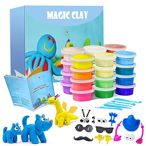 Modeling Clay Kit - 24 Colors Air Dry Ultra Light Soft & Stretchy DIY Molding Clay with Tools, Animal Accessories, Easy Storage Box Kids Art Crafts ESSENSON