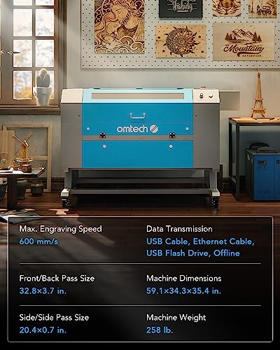 OMTech 80W CO2 Laser Engraver, 20x28 Inch Laser Engraving Machine with Autofocus Autolift 4 Way Pass Air Assist Water Pump, Commercial Laser Cutter OMTech