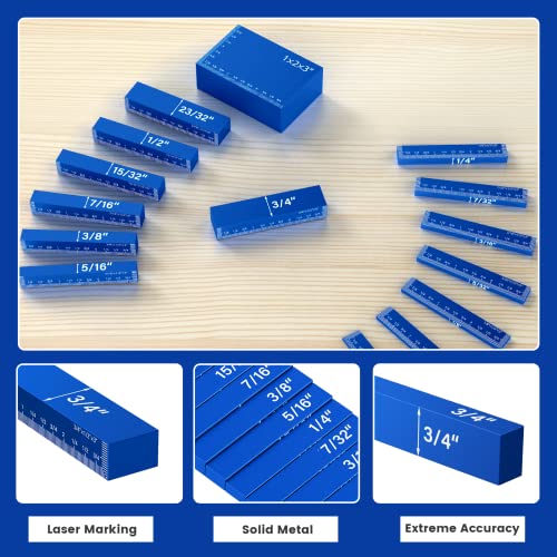 Neitra Setup Blocks Woodworking - 15 PCS Aluminum Height Gauge Blocks Set - Woodworking Measuring Tools Precision Setup Bars for Router Table Saw, Neitra
