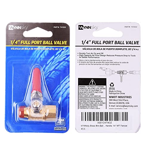 WYNNsky 1/4" Heavy Duty Air Compressor Brass Ball Valve Shut Off Switch, 1/4 Inch Male And Female NPT Thread Pipe Fitting WYNNsky