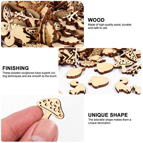 EXCEART 200pcs Unfinished Wood Cutout Set Rustic Wood Forest Animal Leaf Mushroom Craft Pieces Slice Embellishment for Home Wedding Decor DIY Jewelry EXCEART