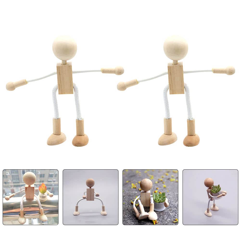 Milisten 4 pcs Unfinished Wooden Robot Peg Dolls Wooden Figures People Bodies for Children Kids DIY Painting Supplies Peg Dolls Milisten