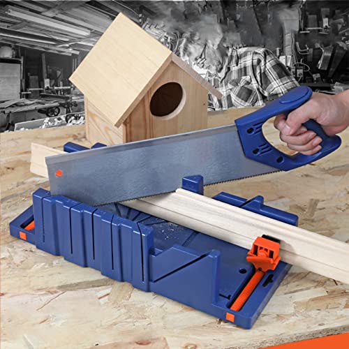 Miter Saw, Mitre Box Set, Saw & Clamping Box, Steel Angle Cutting Miter Saw Cabinet Kit 45° for Wood and Soft Metal Naroote