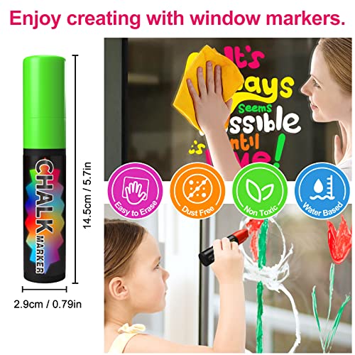 FansArriche Window Markers - 15mm Jumbo - 8 Pack of Neon Chalk Pens - Liquid Chalk Bright Car Markers, Chalkboard Markers for Windows, Blackboard, FansArriche