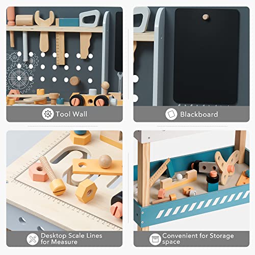 ROBOTIME Wooden Tool Bench for Kids Toy Play Workbench Workshop with Tools Set, Creative Wood Construction Tool Bench Toy for 3 4 5 Year Old Boys ROBOTIME