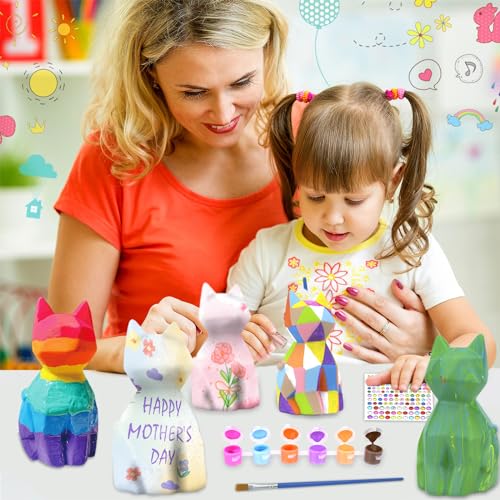 HAPMARS Paint Your Own Cat Lamp Kit 1pcs, DIY Geometric Cat Art Craft Painting Kits for Girls Boys, Girl Boy Crafts for Kid Age 4 5 6 7 8 9 10 11 HAPMARS