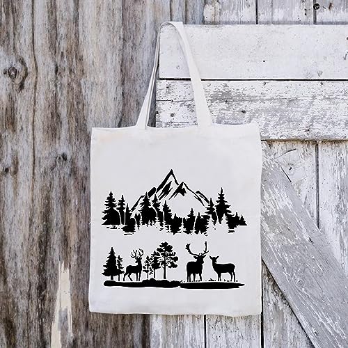 Mountain Stencils for Painting on Wood Burning Stencils and Patterns Reusable Nature Deer Tree Stencils for Crafts Canvas Furniture Wall Drawing yhslmh