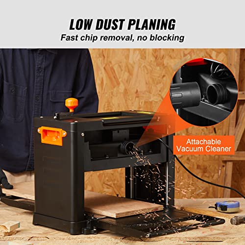 VEVOR Power Benchtop Planers, Three-Blade, Two Speed, 13" Width Worktable Thickness Planer with Extended Infeeding Table, Low Noise for both hard & VEVOR
