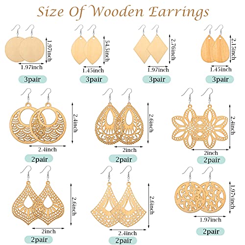 296 Pieces Wooden Dangle Earring Set Unfinished Wooden Earrings Set 48 Blank Wooden Pendants Teardrop Earrings with 48 Earrings Hooks 200 Jump Rings Hicarer