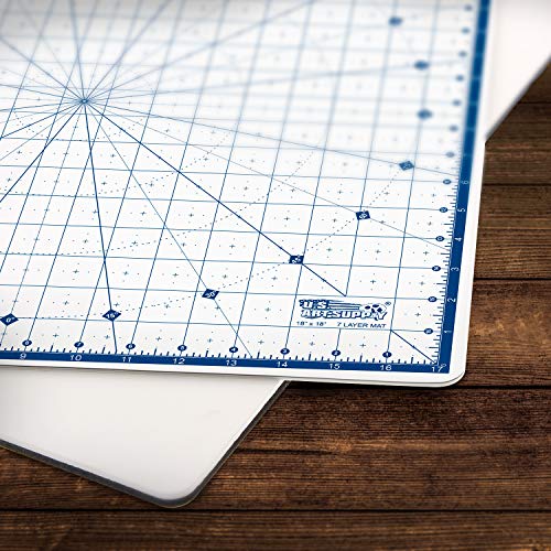 U.S. Art Supply 18" x 18" Rotary WHITE/BLUE High Contrast Professional Self Healing 7-Layer Durable Non-Slip Cutting Mat Great for Scrapbooking, U.S. Art Supply