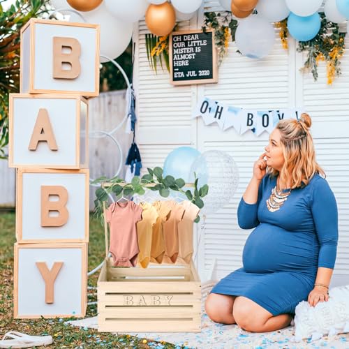 Suzile Wooden Baby Shower Crate Closet, Baby Basket with Handle Baby Storage Crate Hamper, Baby Shower Wooden Gift Crate, Baby Personailzed Basket Suzile