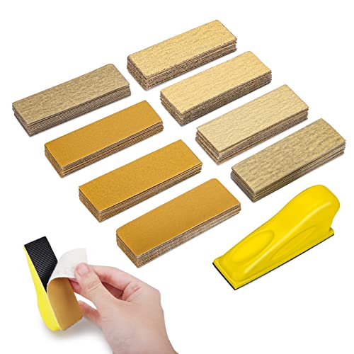 Micro Sander Kit, 80 Sheets Detail Handle Sanding Tools with Sandpaper 60 to 600 Grit for DIY Crafts Wood Tight Narrow Spaces Polishing (80pcs) Rockhouse