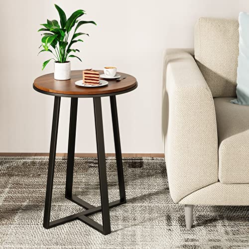 Dorriss Round End Tables, Small Side Table Walnut Color MDF Top,Metal Frame Black, Tall End Table for Bed Room,Coffee Tea End Table for Living Dorriss