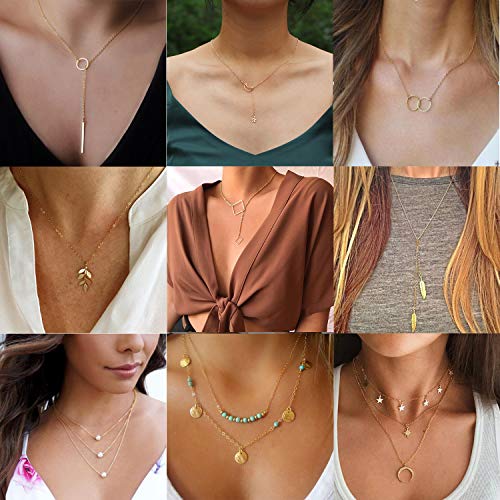 AROIC 20 PCS Pendant Necklace with 14 PCS Gold,6 PCS Sliver,20 styles of necklaces for Women Girls Jewelry Fashion and Valentine Birthday Party Gift AROIC