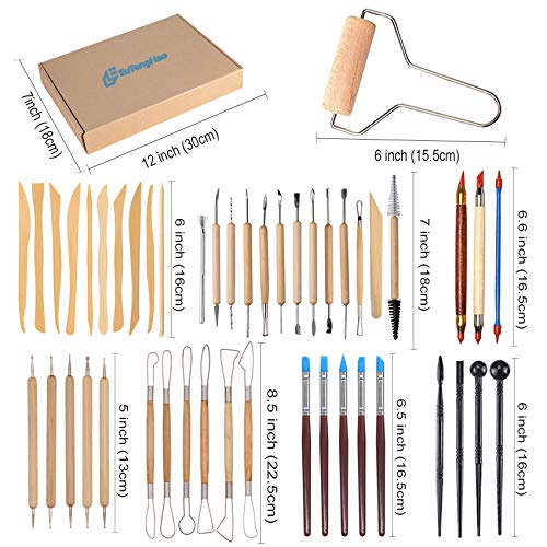 EuTengHao 61Pcs Ceramic Clay Tools Kit Pottery Tools Clay Sculpting Shapers Carving Tool Set Contains Most Essential Wooden Clay Tools for Potters EuTengHao
