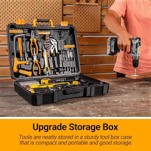 Cordless Drill Tool Kit Set: 20V Power Drill Tool Box with Battery Electric Drill Driver for Men Home Hand Repair Basic Toolbox Tools Sets Drills DEKOPRO
