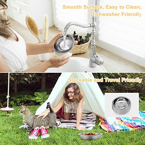 12 PCS Cat Bowls Whisker Friendly, Shallow Wide Flat Cat Food Bowls Stainless Steel,Metal Cat Dishes Whisker Fatigue Relief,Replacement Basic Cat MicoSim