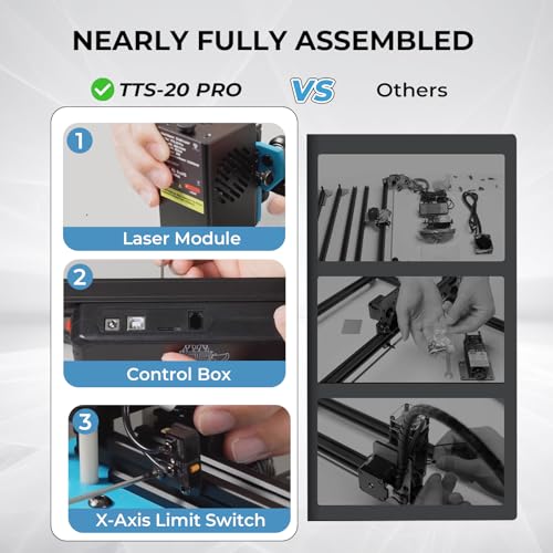 TTS-20 PRO Laser Engraver 20W Laser Power, Laser Cutter with Honeycomb Laser Bed and Air Assist Kit, 95% Pre-Assembled 130W Laser Engraving Machine Naccolly