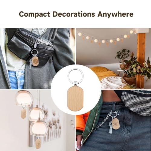 70 PCS Wooden Keychains, Engraving Blanks Wooden Blank Keychains, Wood Key Chain Bulk, Wooden Key Ring Key Tag for DIY Gift Crafts Homaisson