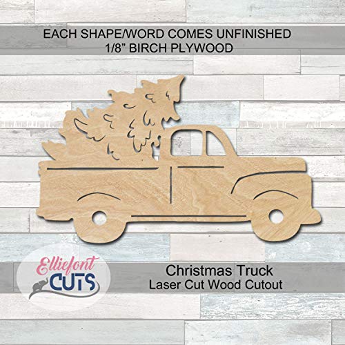 Christmas Truck Wooden Cutouts for crafts, Laser Cut Wood Shapes 5mm thick Baltic Birch Wood, Multiple Sizes Available Elliefont Styles
